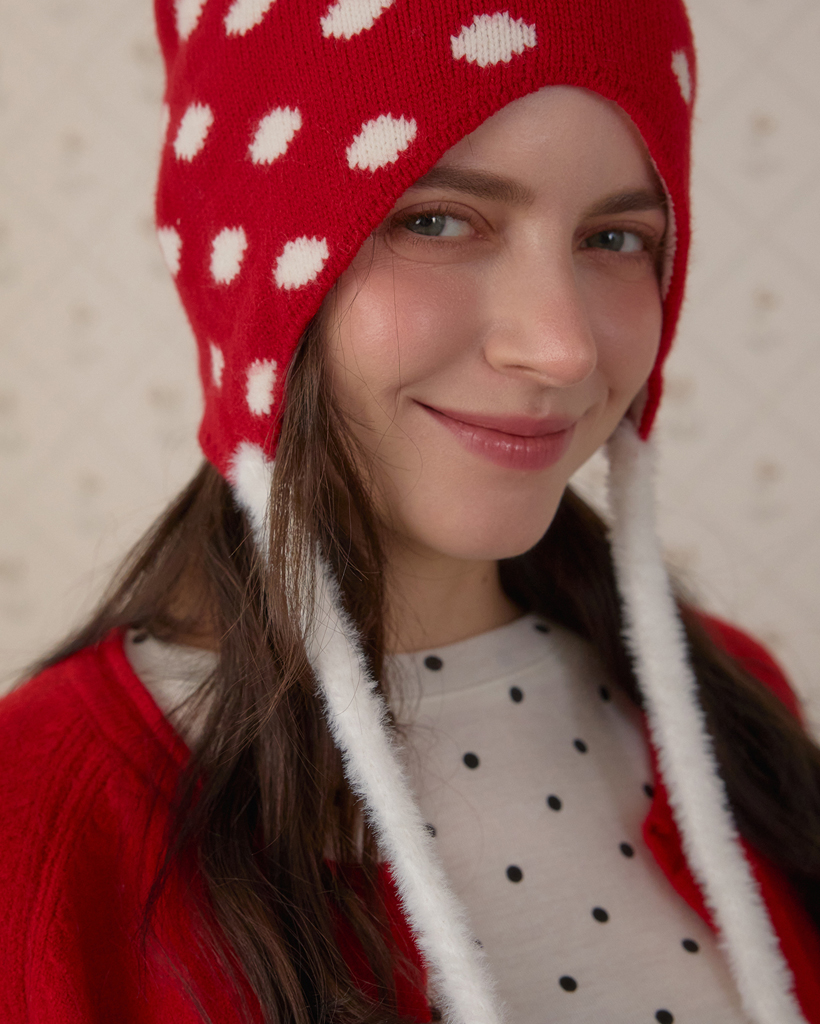 SNOW DOT EARFLAP BEANIE_RED