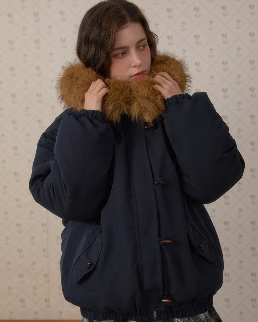 WINTER FUR HOODED PUFFER JACKET_NAVY