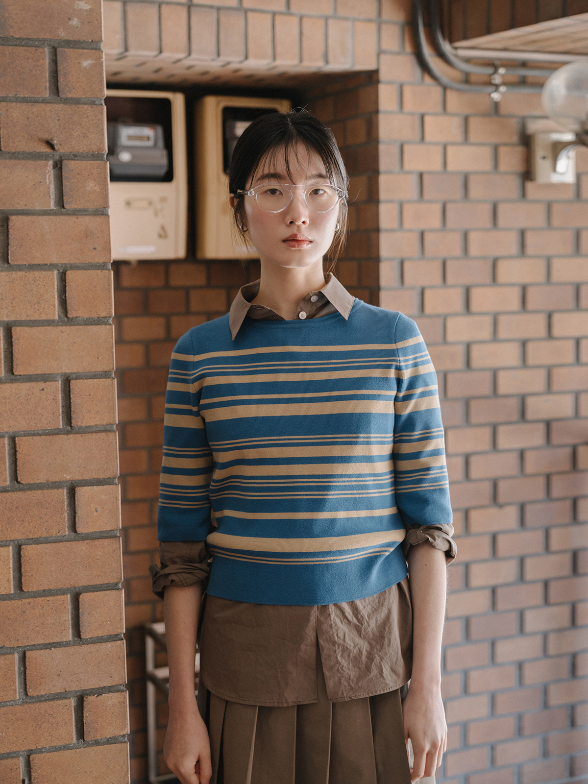 STRIPE HALF KNIT TOP_BLUE | ファッション通販サイト NUGU