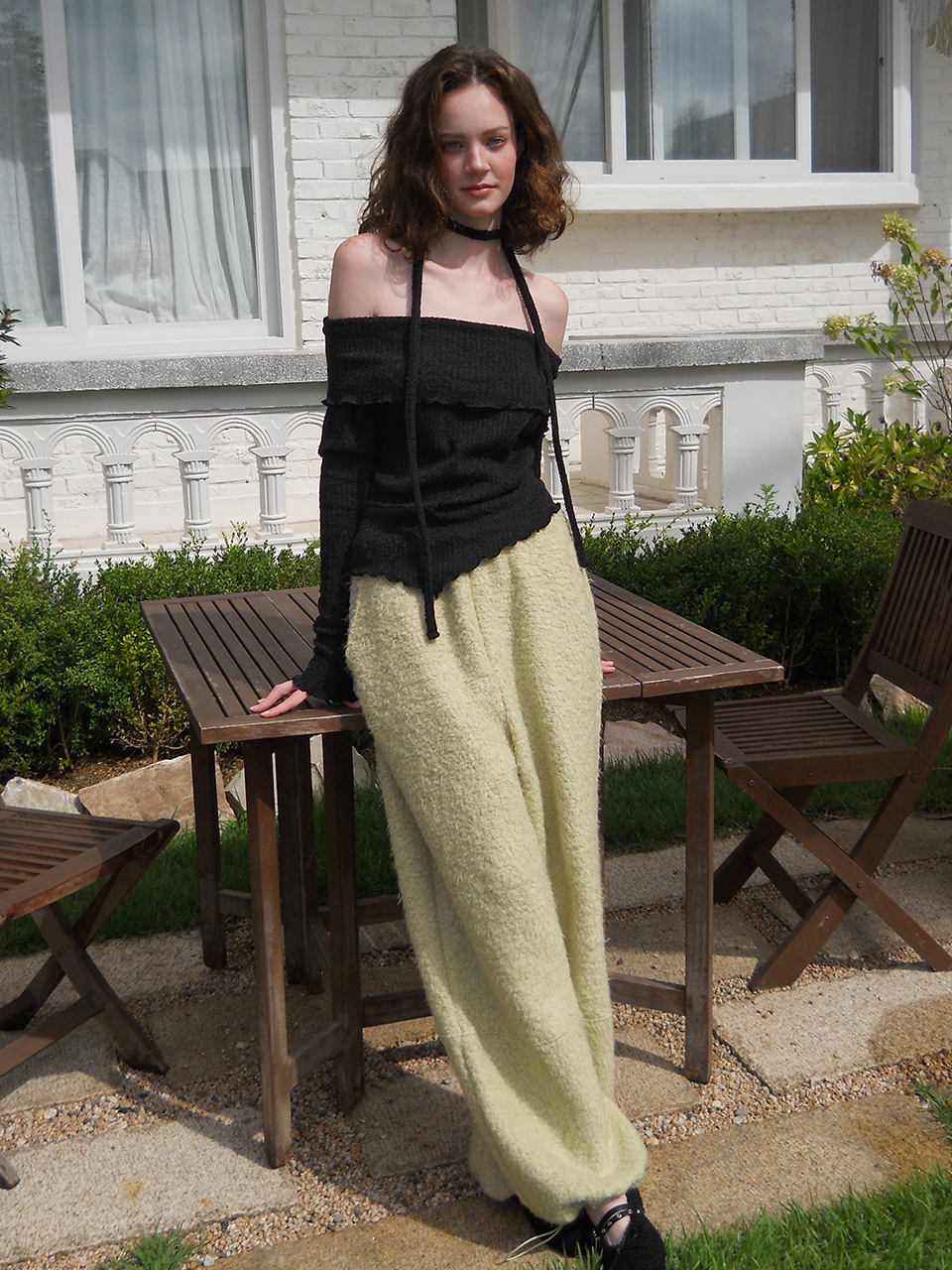 Fur Banding Pants, Light Green