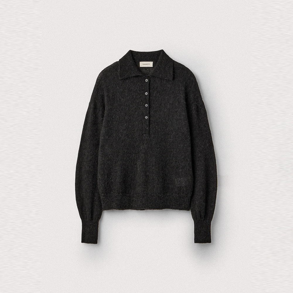 Italy kid mohair collared pullover_Shadow
