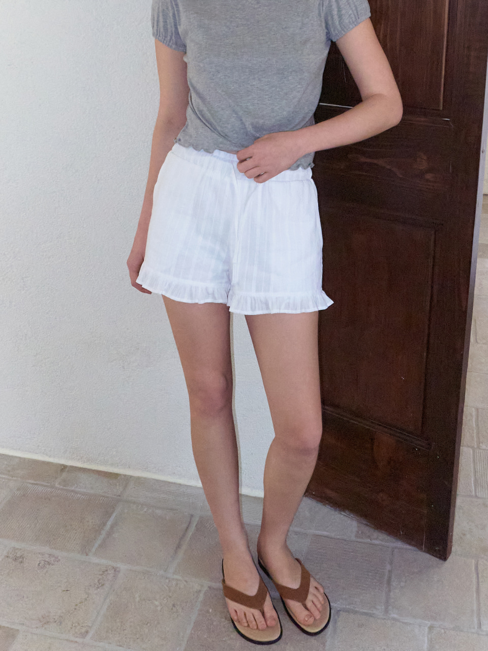 Frill Cotton Short Pants, White