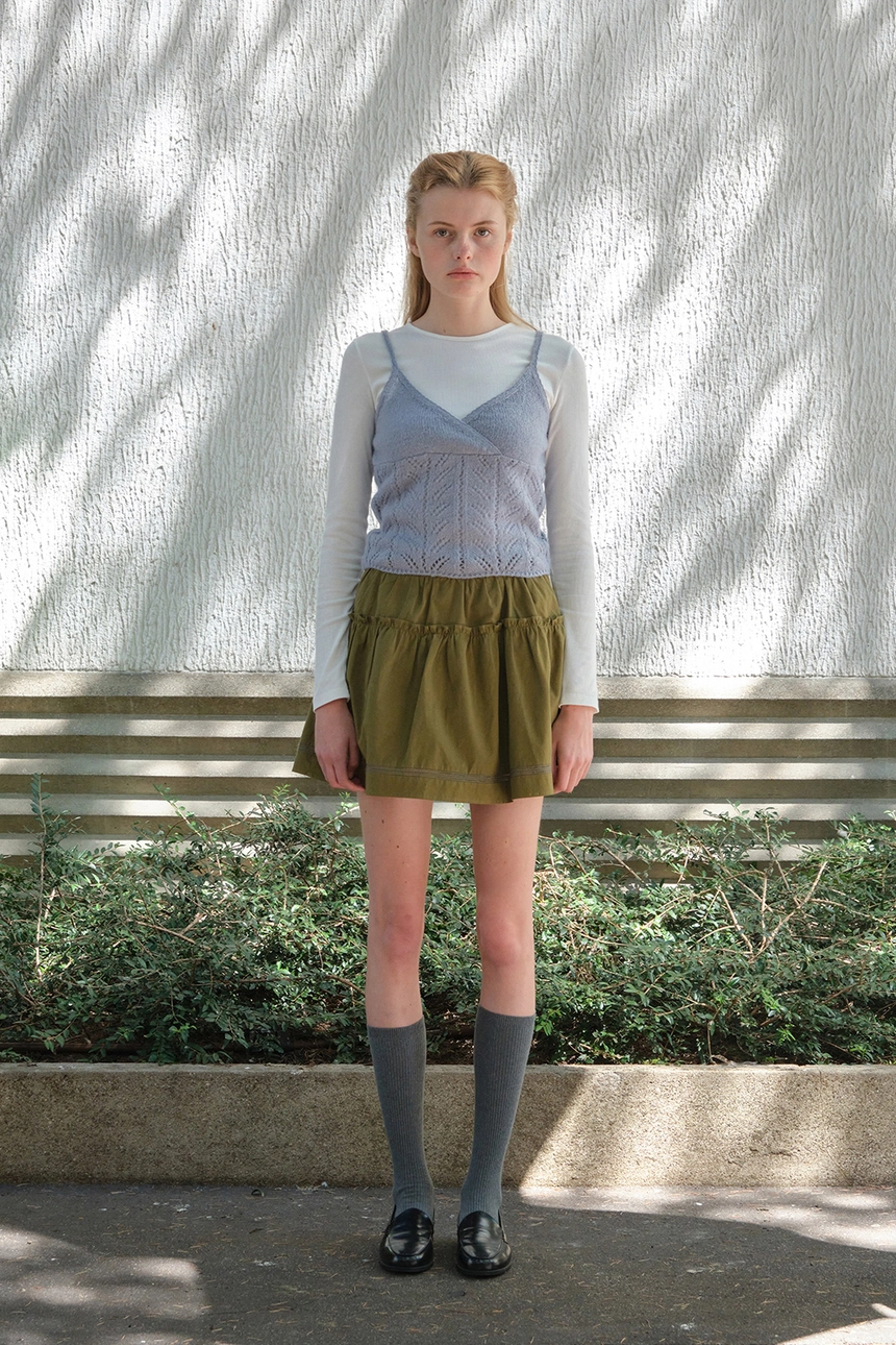 [P]Soy shirring mini skirt - Khaki(1).jpg