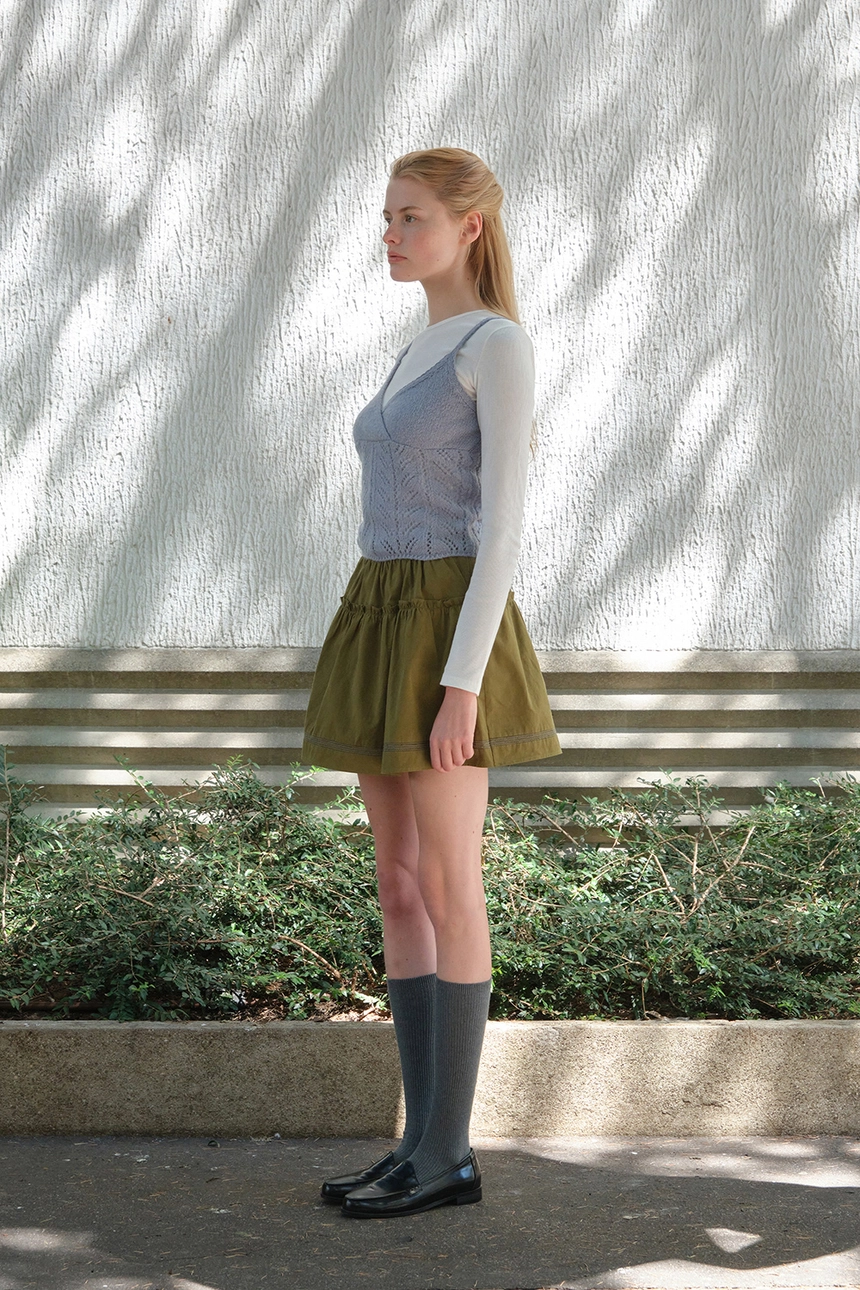 [P]Soy shirring mini skirt - Khaki(2).jpg