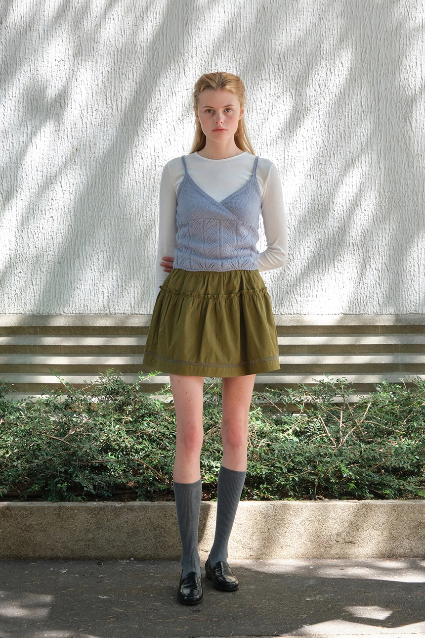 [P]Soy shirring mini skirt - Khaki(4).jpg