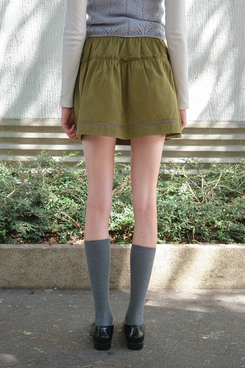 [P]Soy shirring mini skirt - Khaki(7).jpg