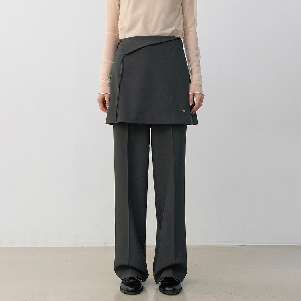 Layered skirt pants set CHARCOAL | ファッション通販サイト NUGU