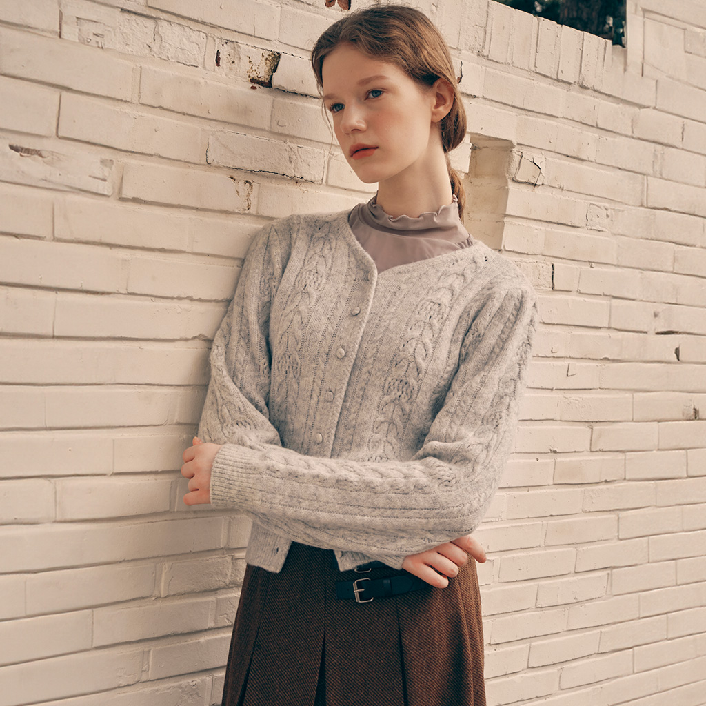 PUFF SLEEVE CABLE CARDIGAN MELANGE GRAY | ファッション通販サイト NUGU
