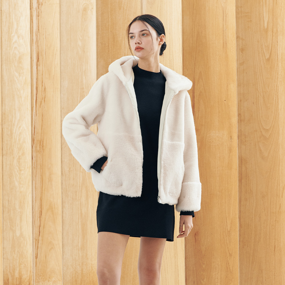Real wool hooded jacket [Ivory]