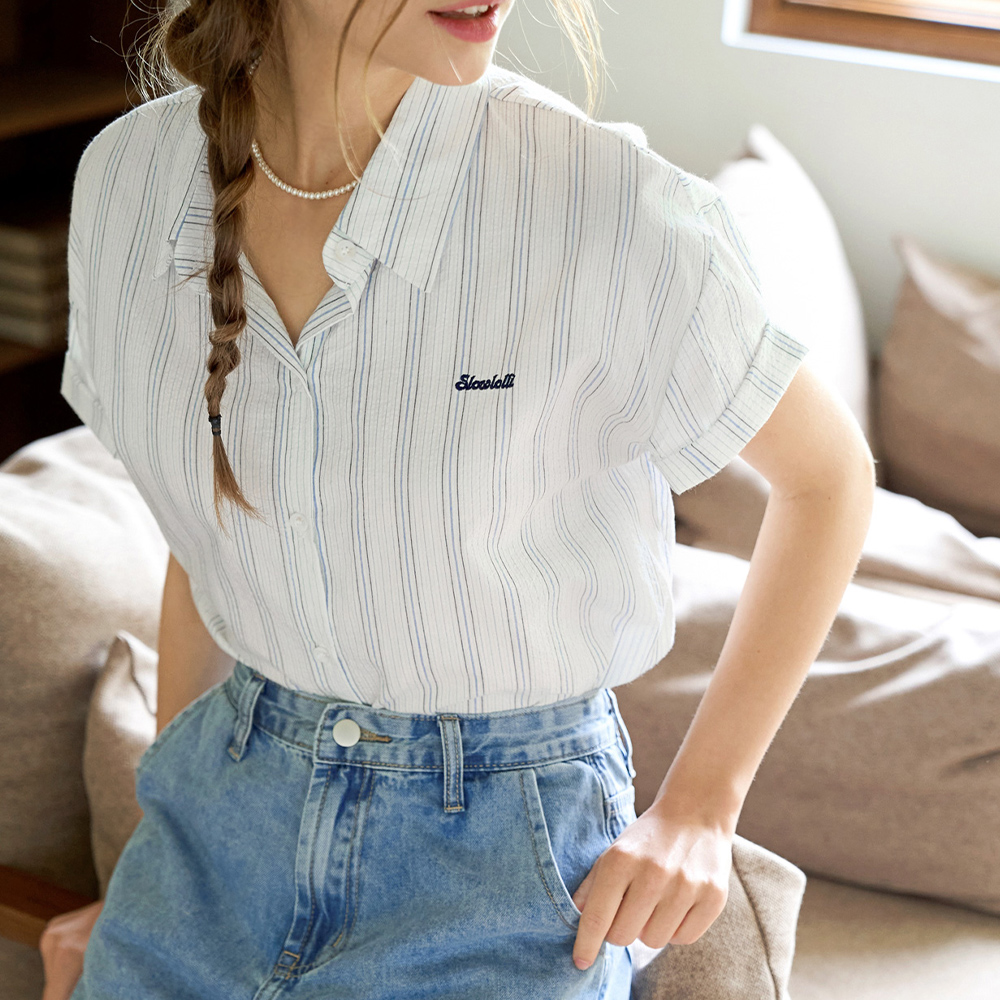 [12th] Contrast stripe short-sleeve shirt_2 Colors
