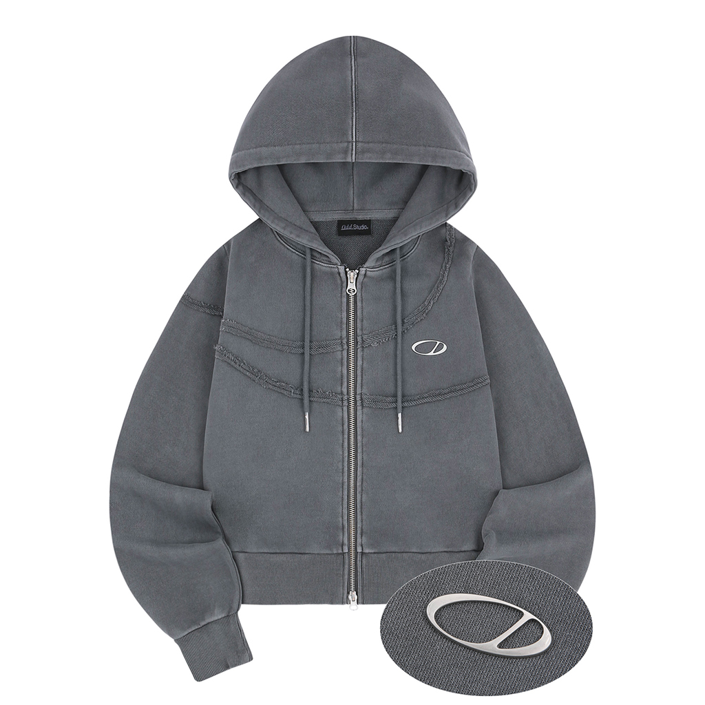 韓国発!【Ayn】Pigment Washing Cropped Hooded Zip-Up Pigment Washing Hoodie Zip-up - COSYHARU | 60% - Asian