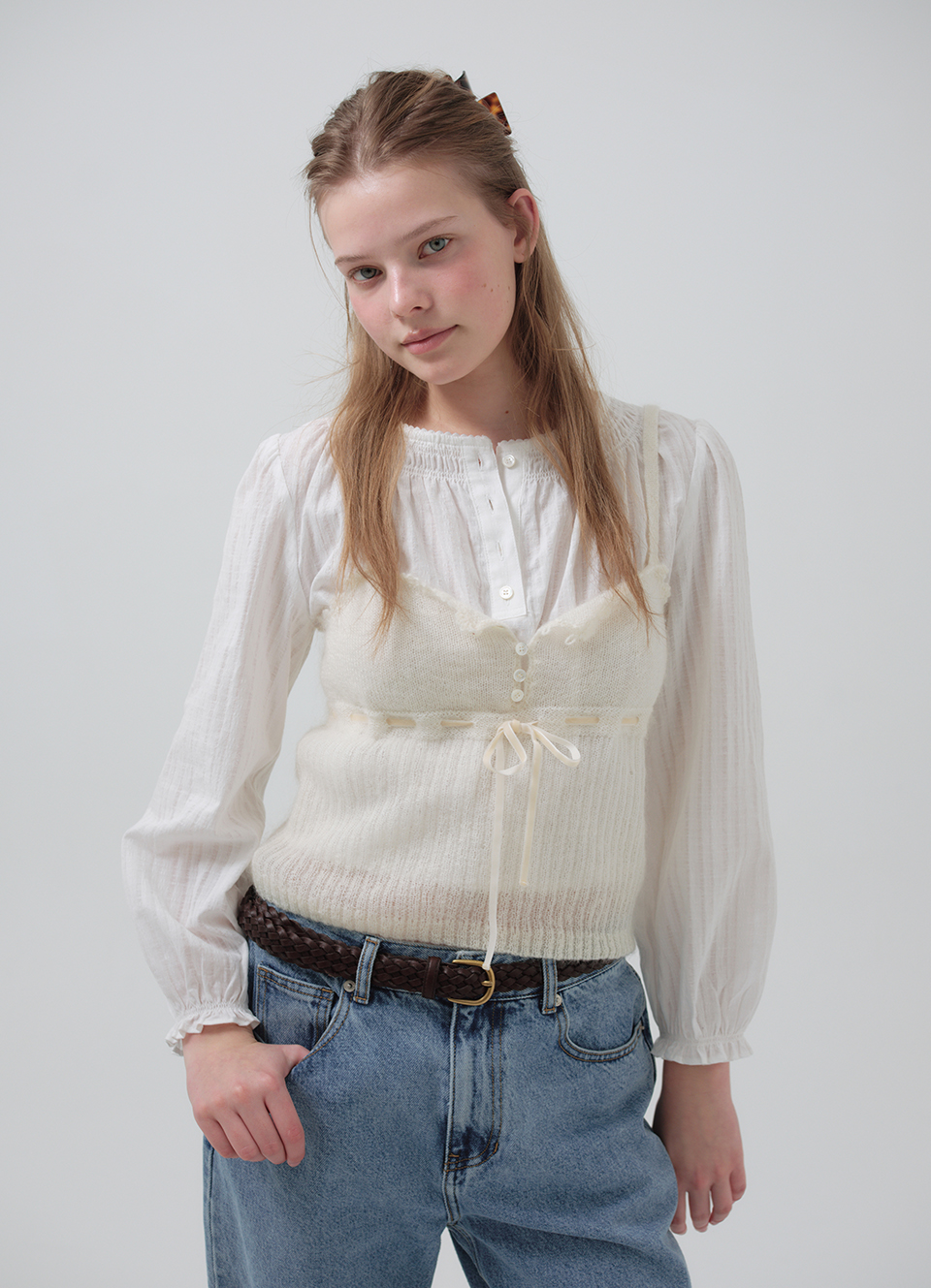 【先行発売】Plery Lace Knit Sleeveless Top_Ivory