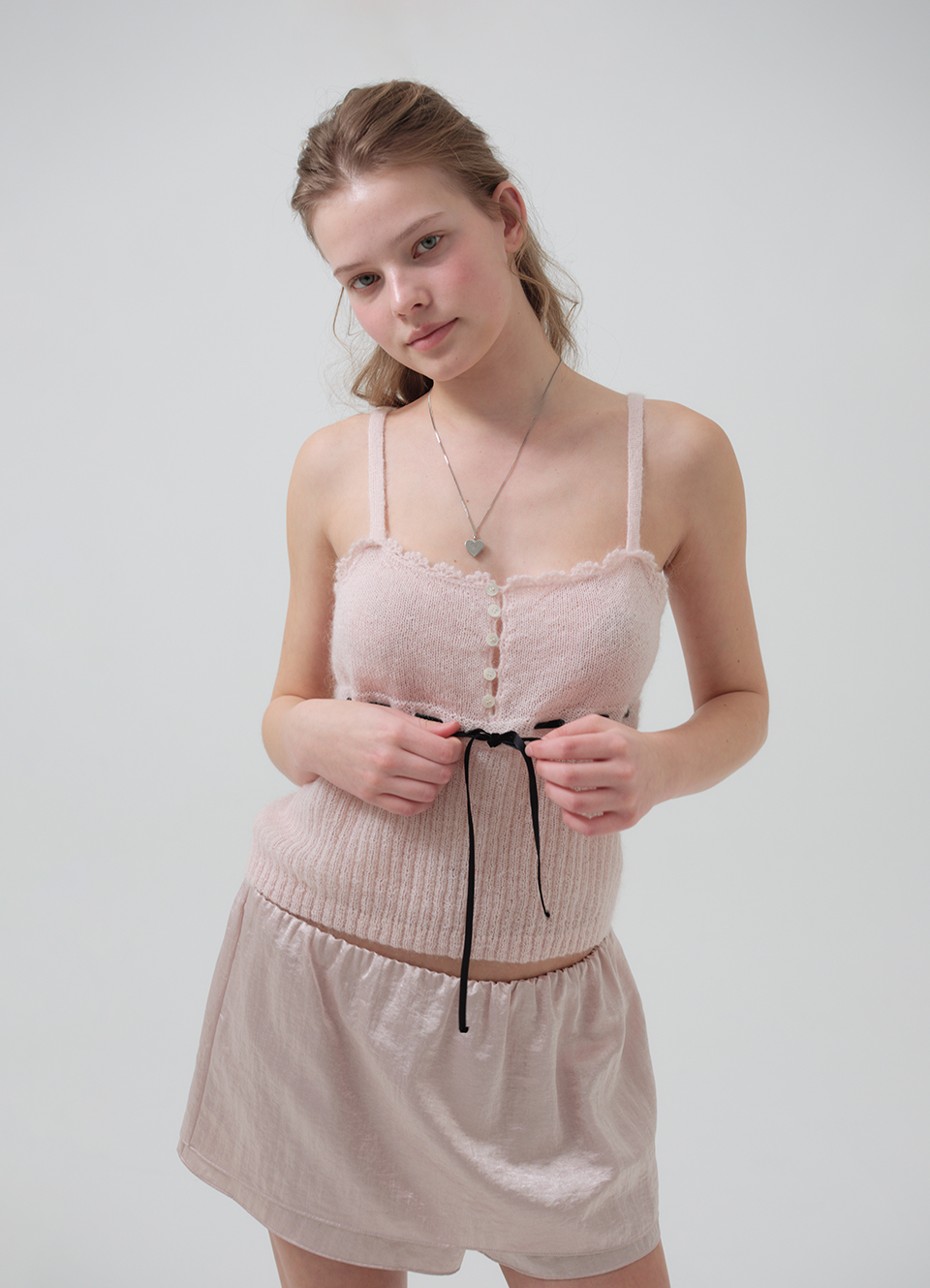 Plery Lace Knit Sleeveless Top_Light Pink