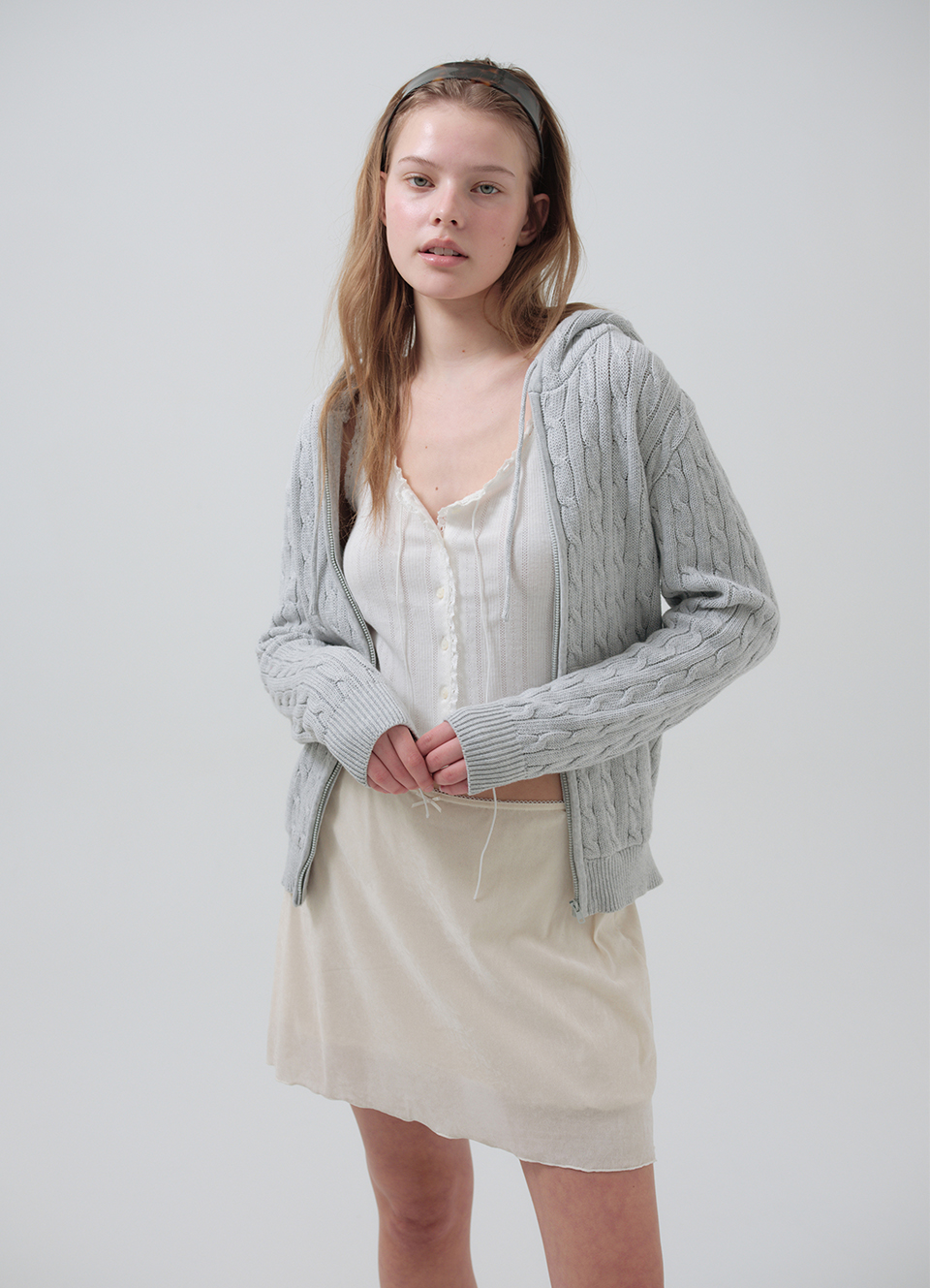 Pobby Cable Knit Zip-Up Hoodie_Light Blue