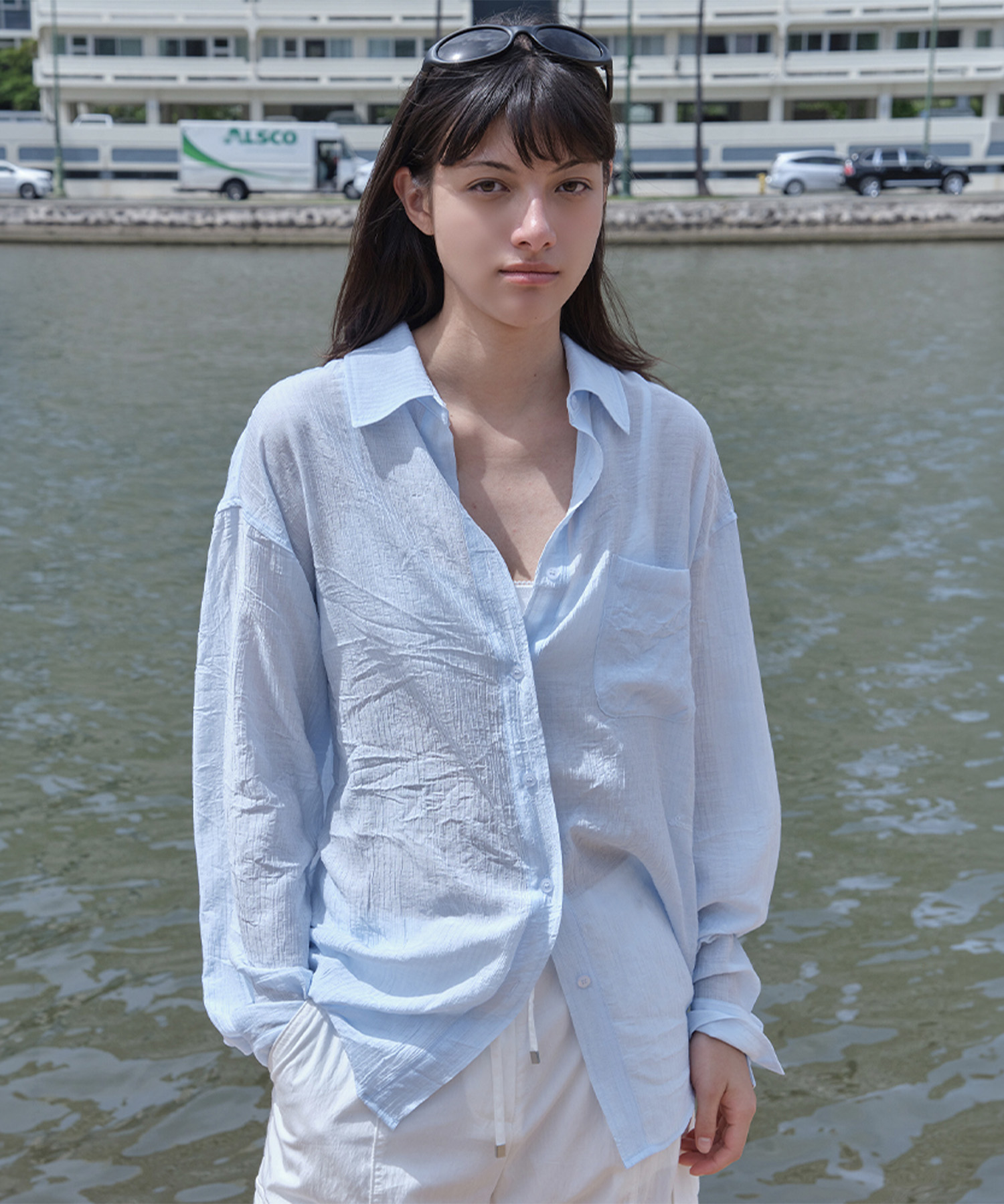 Pure Sheer Over-Fit Shirts - Light Blue