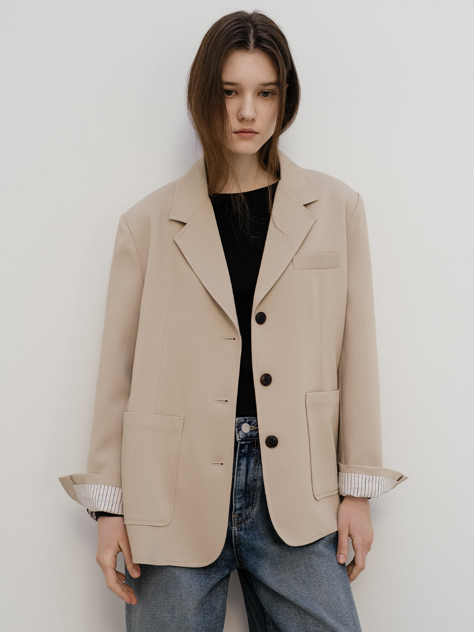 Stripe cuff 3-button blazer [TISP05JK02]_Beige