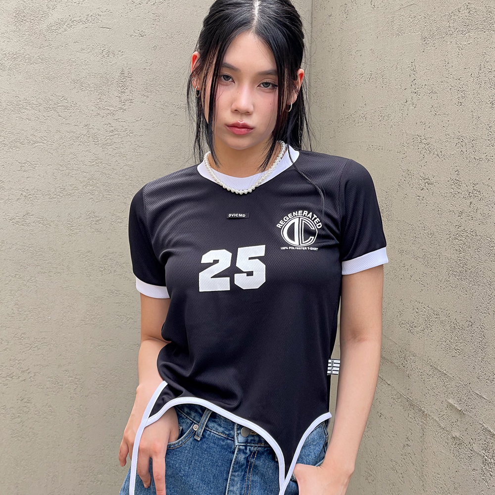original]レタリングバイカラーストリングクロップトTシャツ