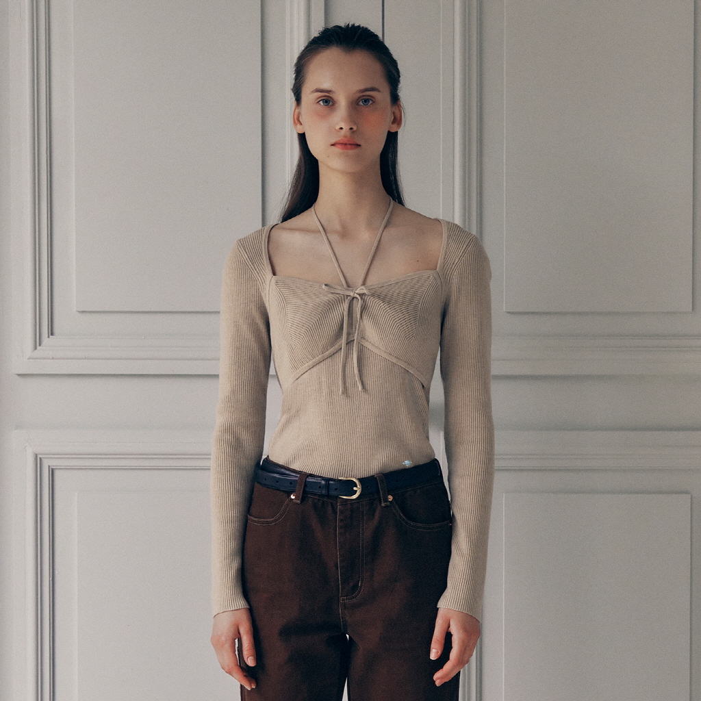 RIBBON HALTER KNIT BLACK | ファッション通販サイト NUGU