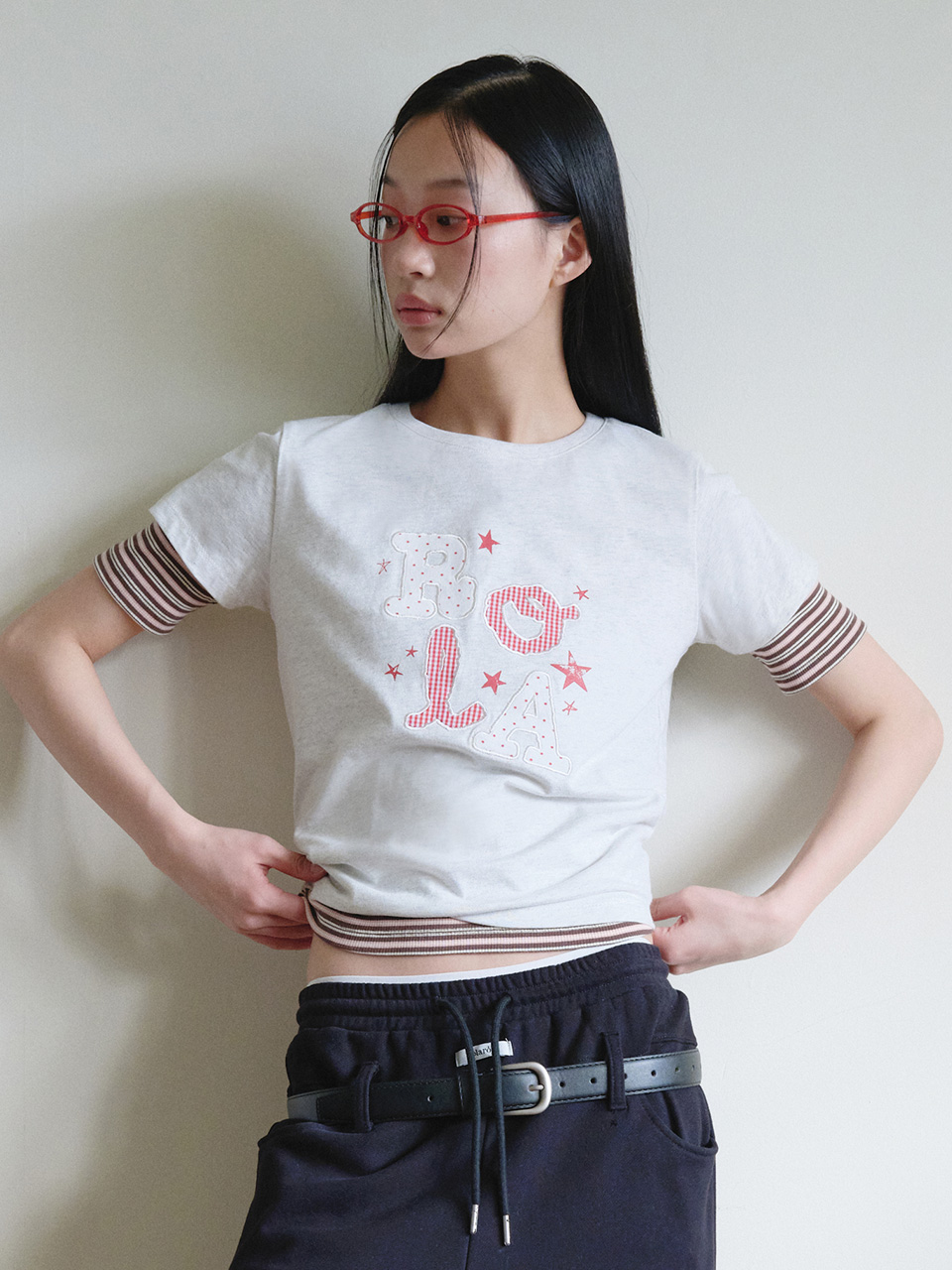 ROLA LETTERING PATCHWORK T-SHIRT MELANGE WHITE