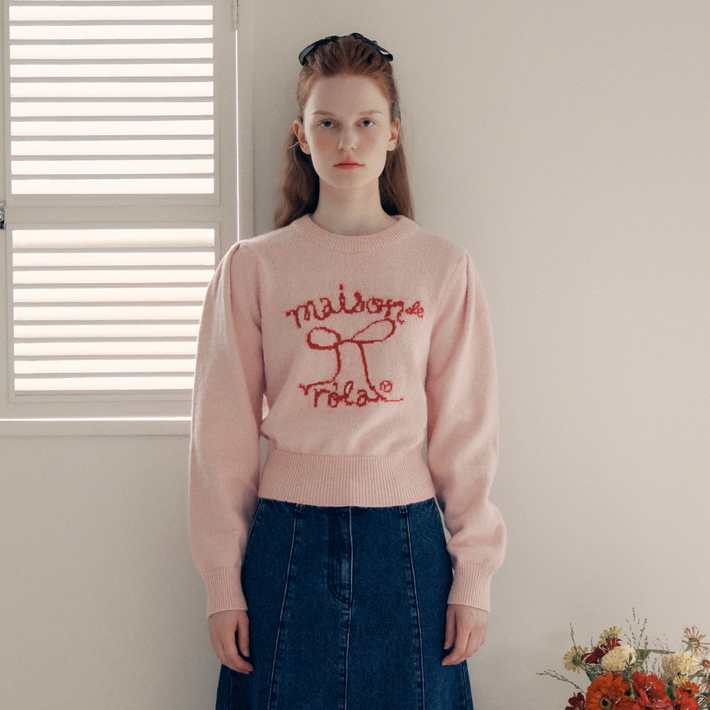 ROLA RIBBON PUFF SLEEVE KNIT PINK