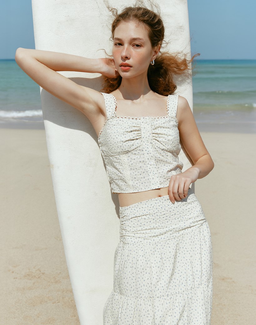 ROLAROLA★大人気★SHIRRING LONG SKIRT♪ rolarola - Frilled Tiered Long Skirt (White) | YesStyle