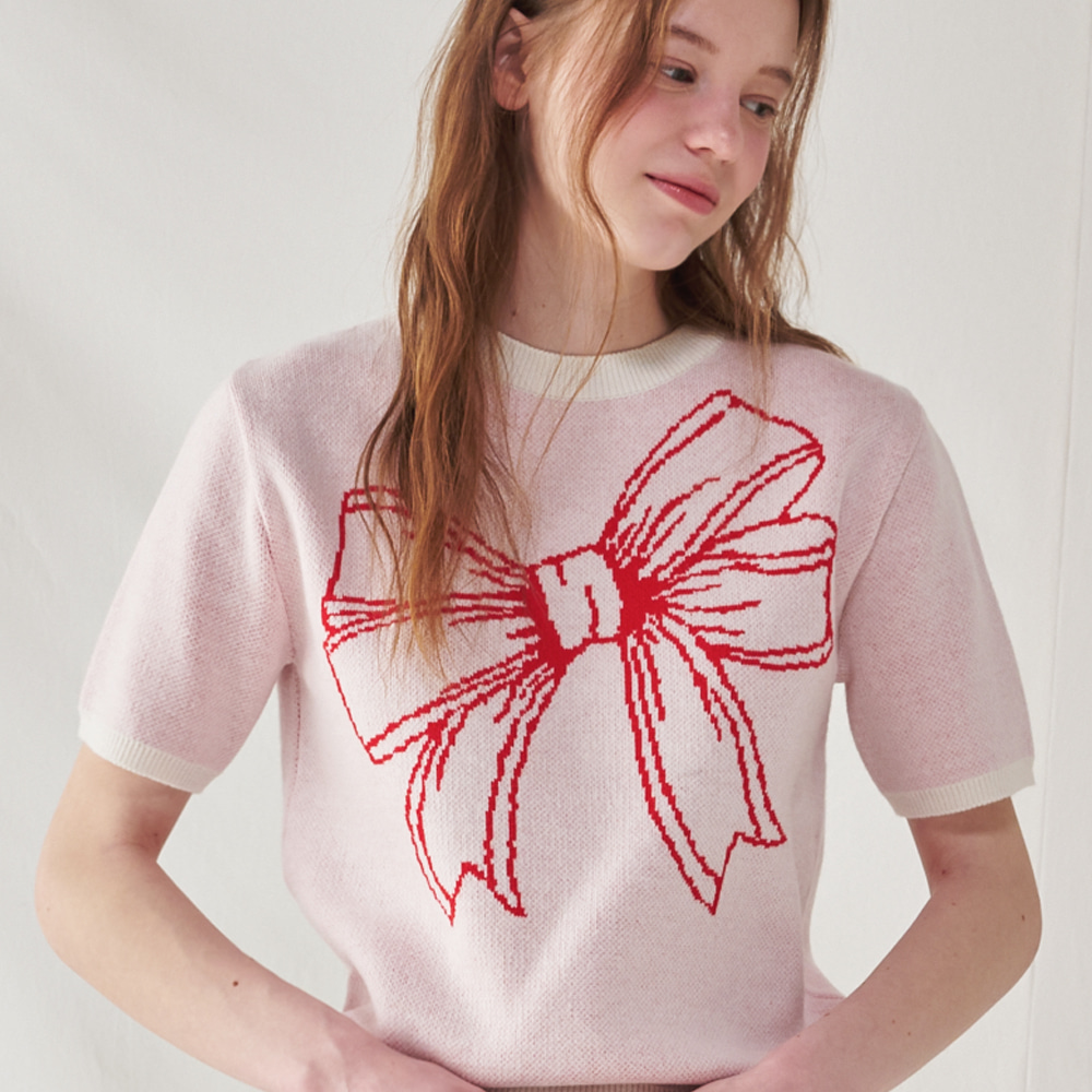 RIBBON ITALY COTTON SHORT KNIT SOFT BLUE | ファッション通販