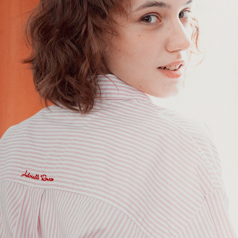ROUND COLLAR POCKET SHIRT PINK STRIPE