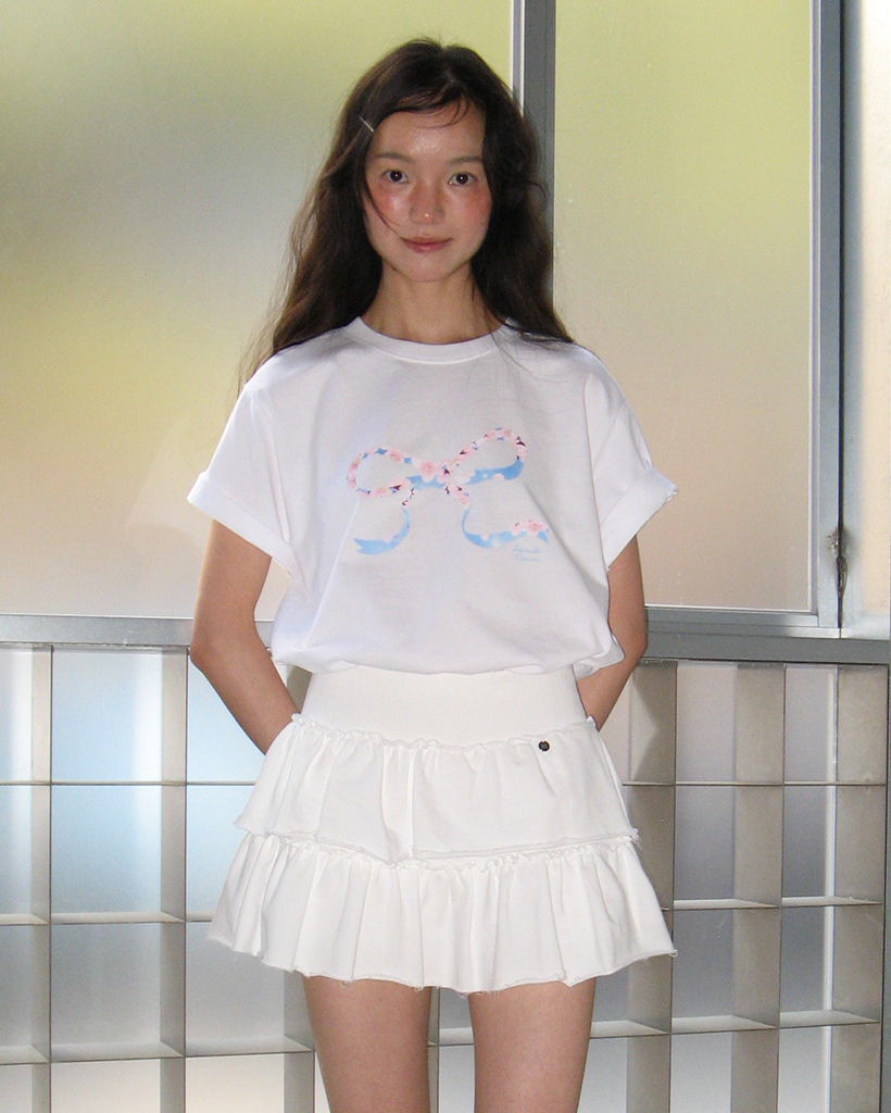 [日本限定] HEART RIBBON BASIC FIT T SHIRT CHERRY BLOSSOM WHITE