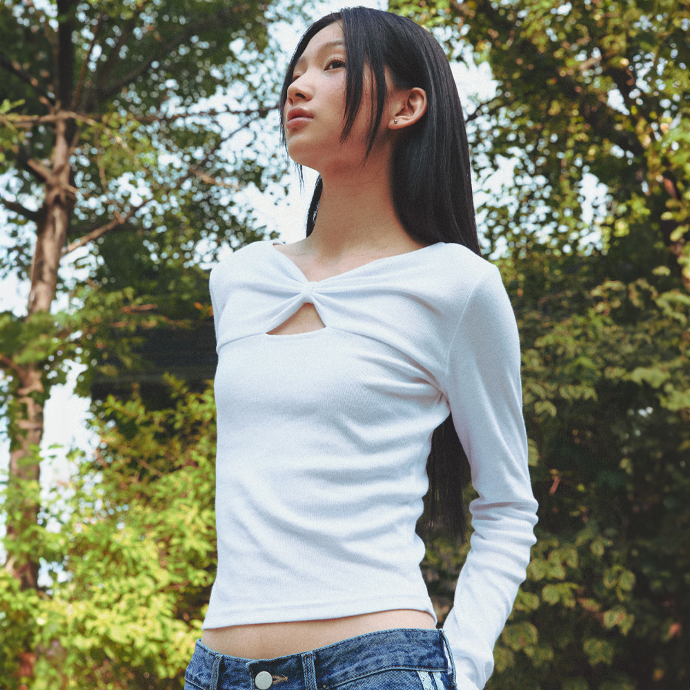 KNOT RIBBON SLIT LONG SLEEVE GREY | ファッション通販サイト NUGU