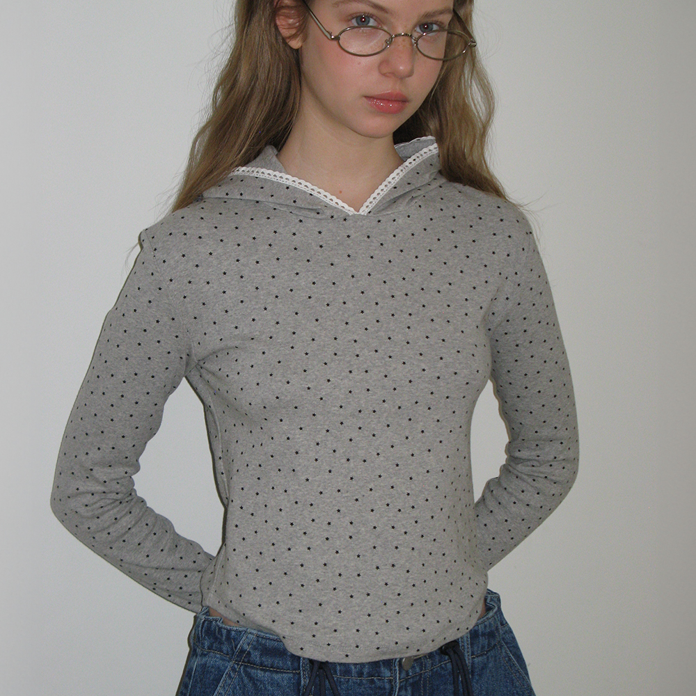 LACE HOODIE SLIM LONG SLEEVE GREY STAR