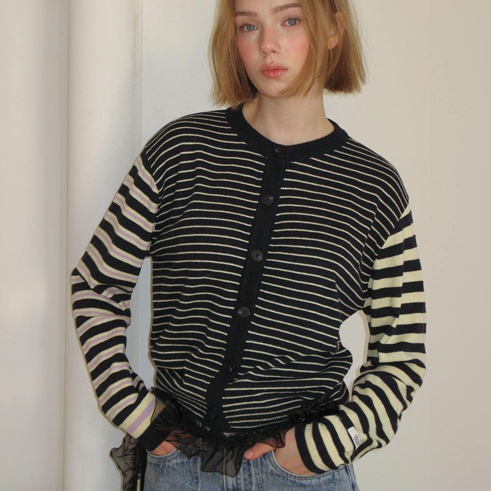 ◆RONRON TRIPLE STRIPE HARMONY KNIT CARDIGAN/5色◆ TRIPLE STRIPE HARMONY KNIT CARDIGAN BLACK GREY