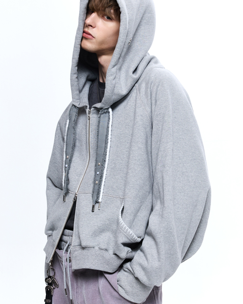 DENIM STRAP CROP HOOD ZIPUP - MELANGE | ファッション通販サイト NUGU