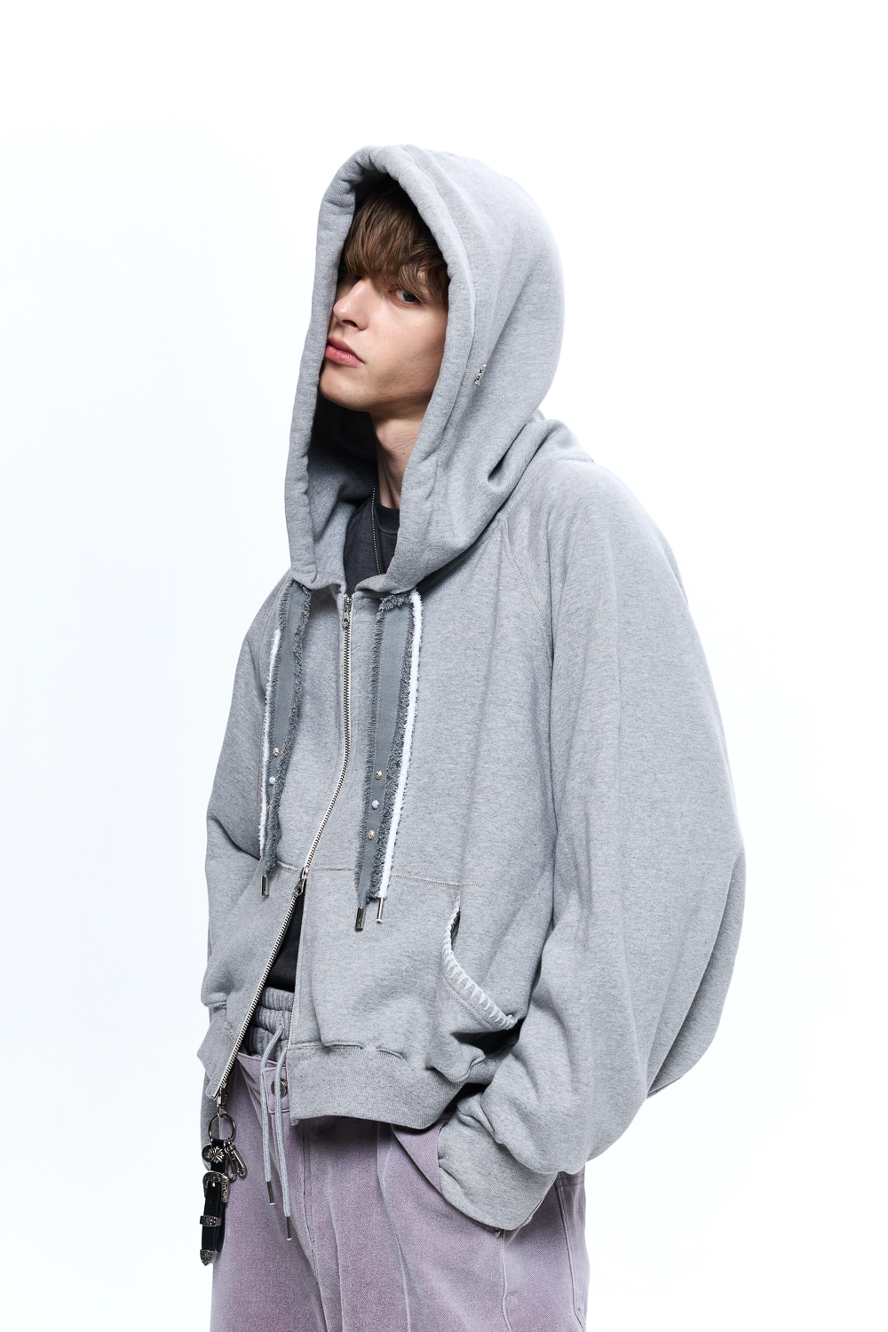 DENIM STRAP CROP HOOD ZIPUP - MELANGE | ファッション通販サイト NUGU