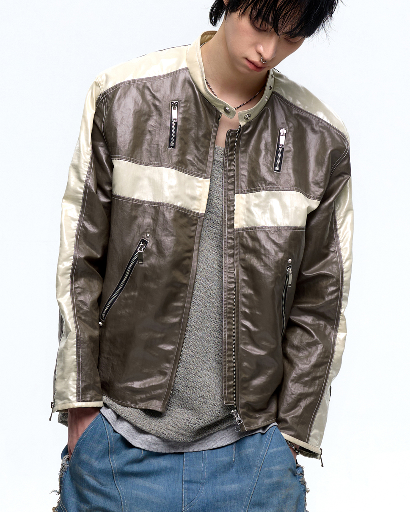 ヴィンテージクラックブルゾンエコレザージャケット | ファッション
