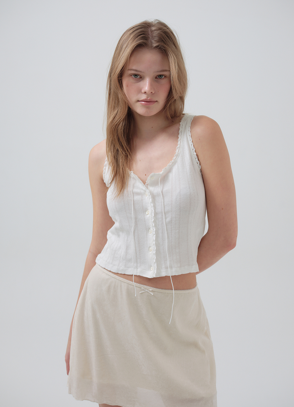 Ravioli Lace-Trim Tank Top_White