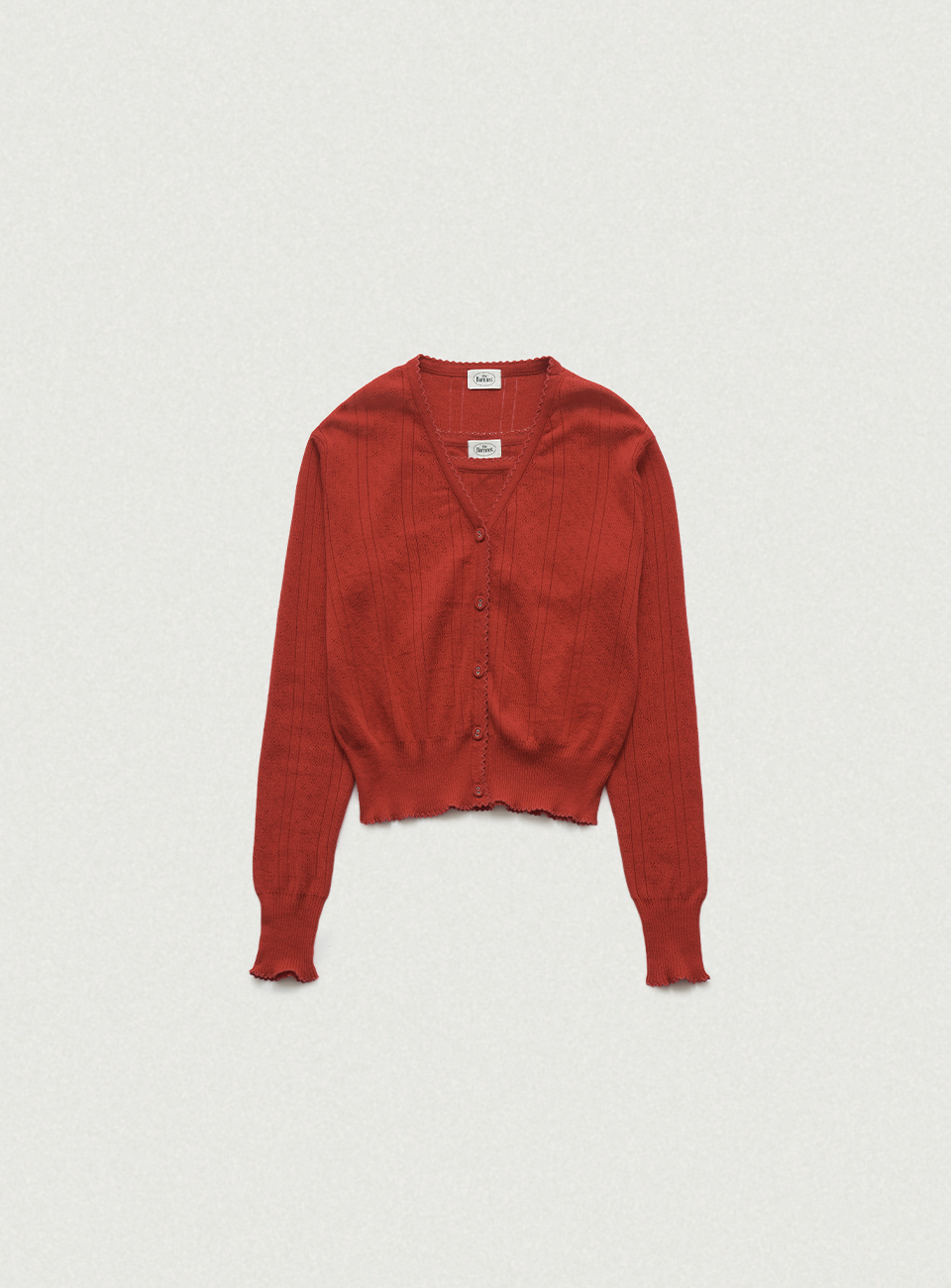 Cotton Eyelet Knit Cardigan Ensemble With Sleeveless Top_Red