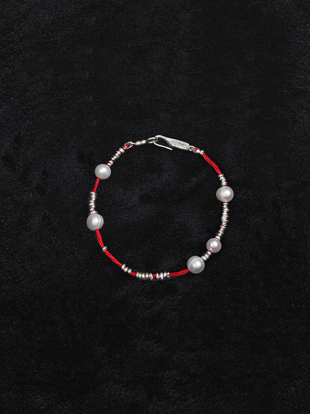 Red thread silver pearl bracelet