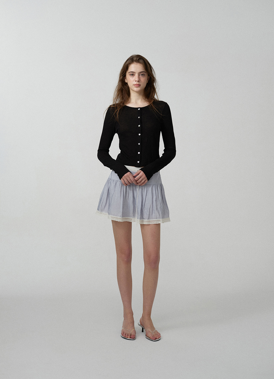 Riley Shirring Lace Trim Skirt_Dusty Blue