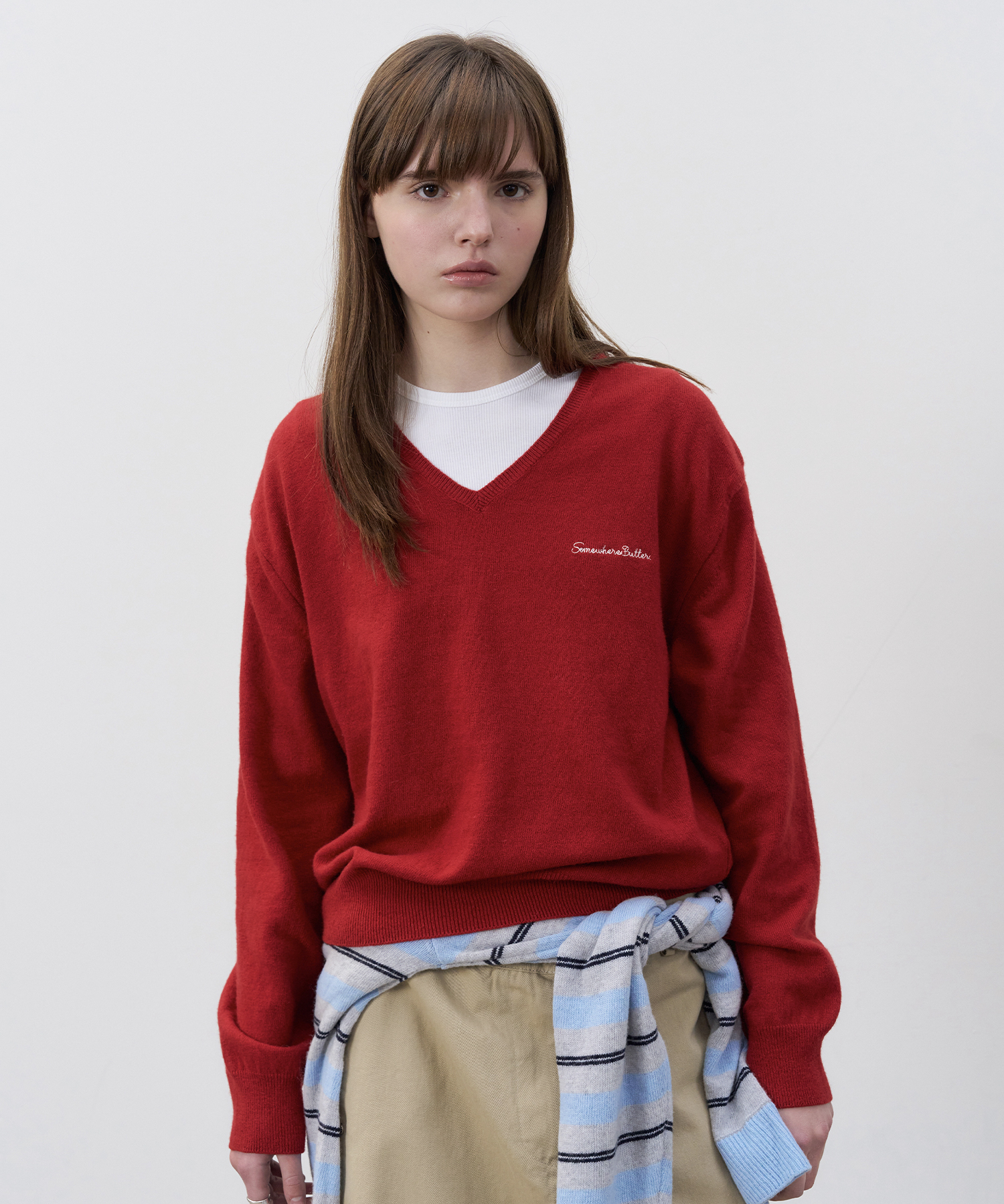 Roe V-Neck Knit - Red