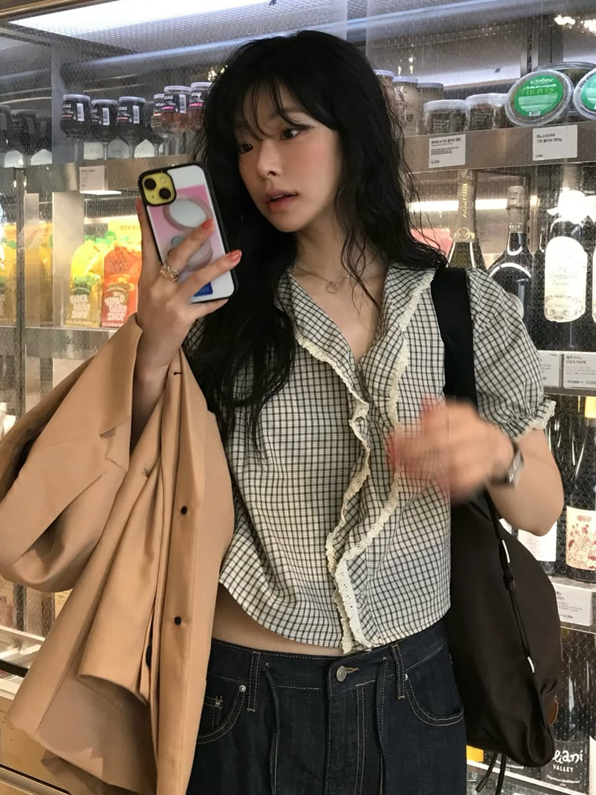 Ruffle shirring crop blouse [FRSP06BL06]_Beige