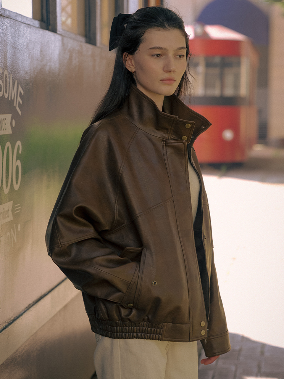 High neck leather jacket TIFA01LE01_Brown | ファッション通販サイト