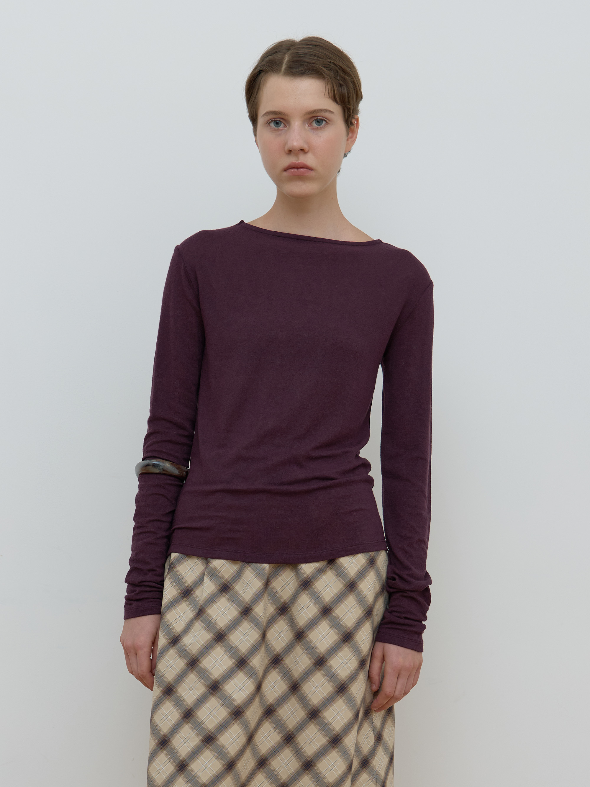 SHEER BOAT NECK TOP_PURPLE