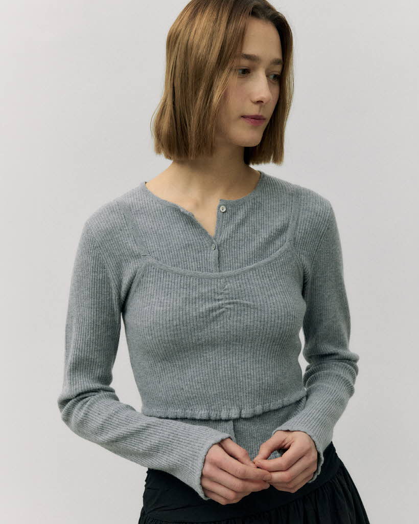 SHIRRING SLEEVELESS CARDIGAN SET GRAY