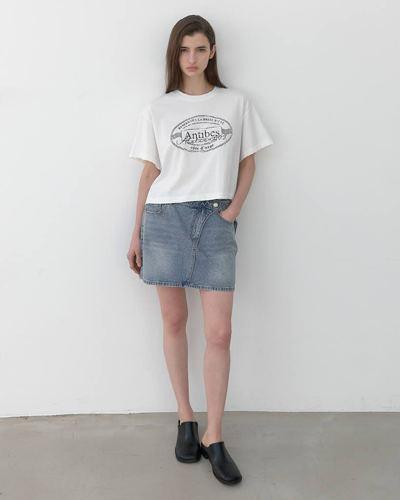 washed pleated denim mini skirt - black | ファッション通販
