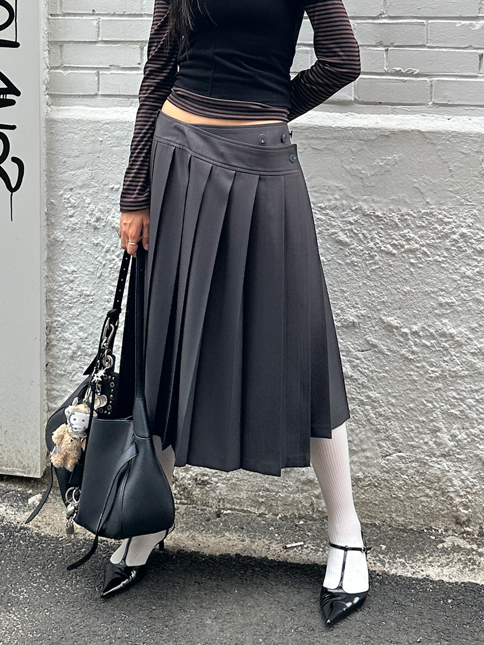 Multi-Way Pleats Skirt, Charcoal