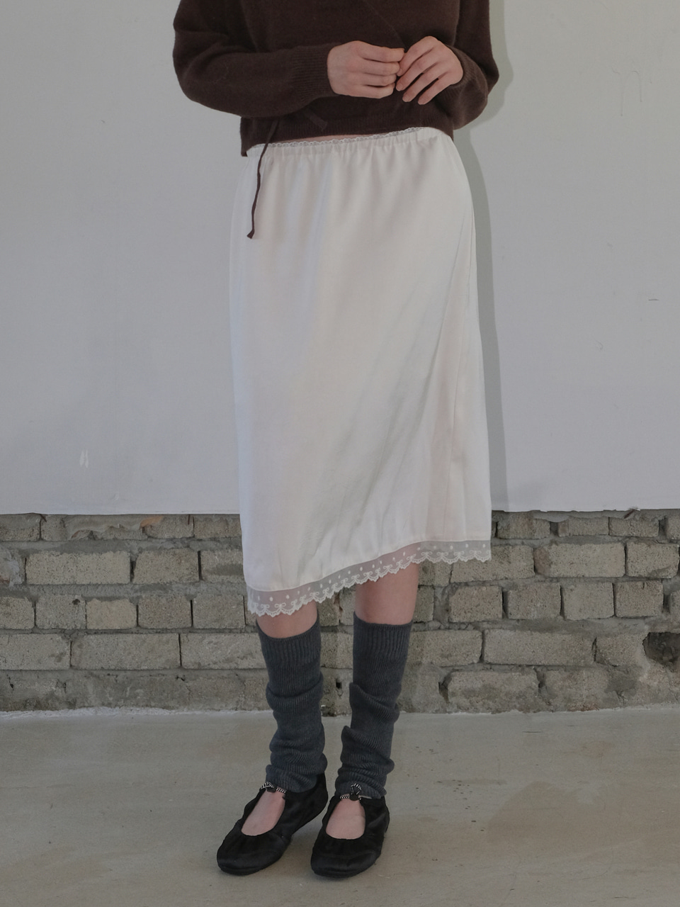 Banding Lace Frill Skirt, Cream