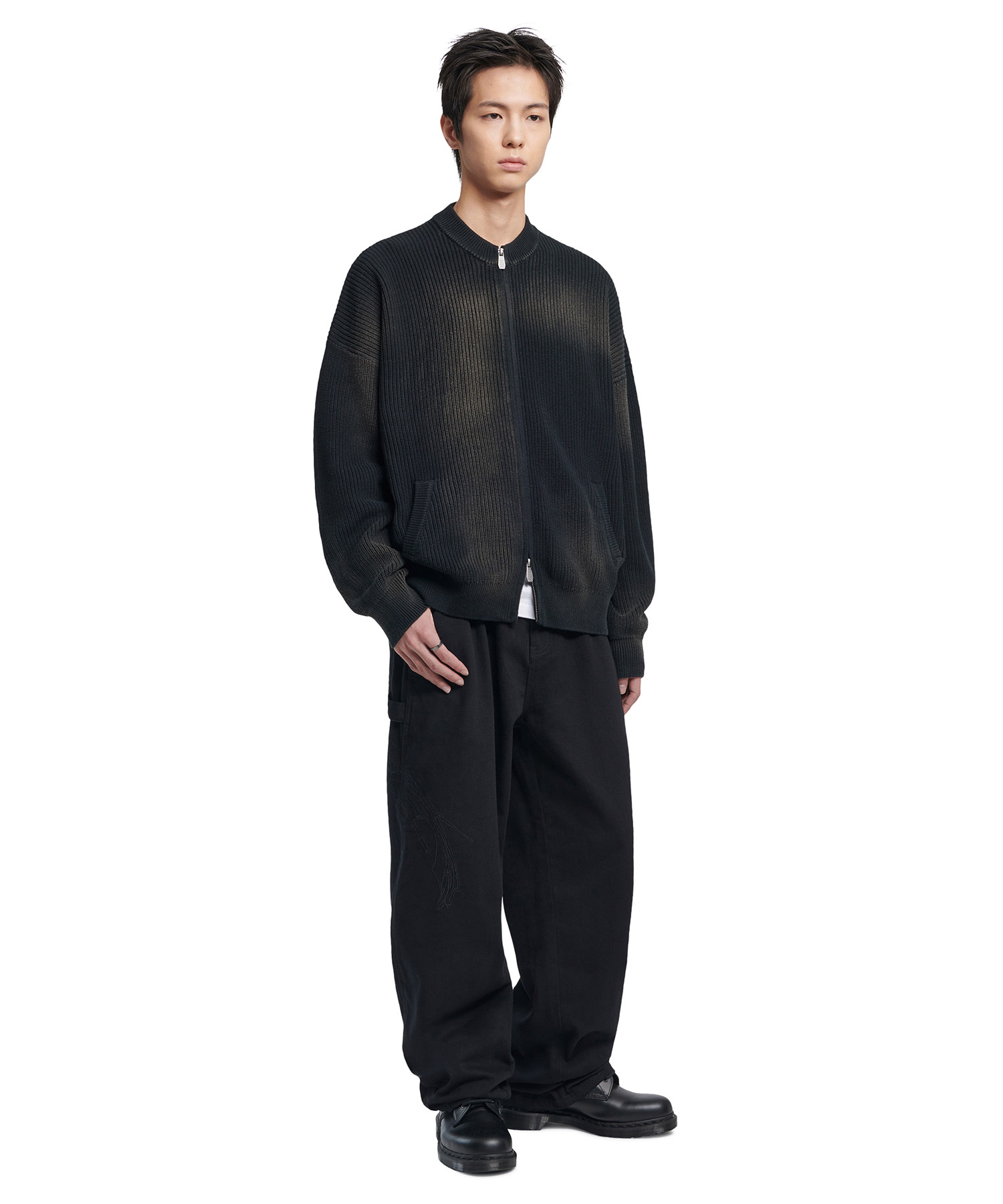 SPRAY DYEING KNIT ZIP-UP - BLACK | ファッション通販サイト NUGU