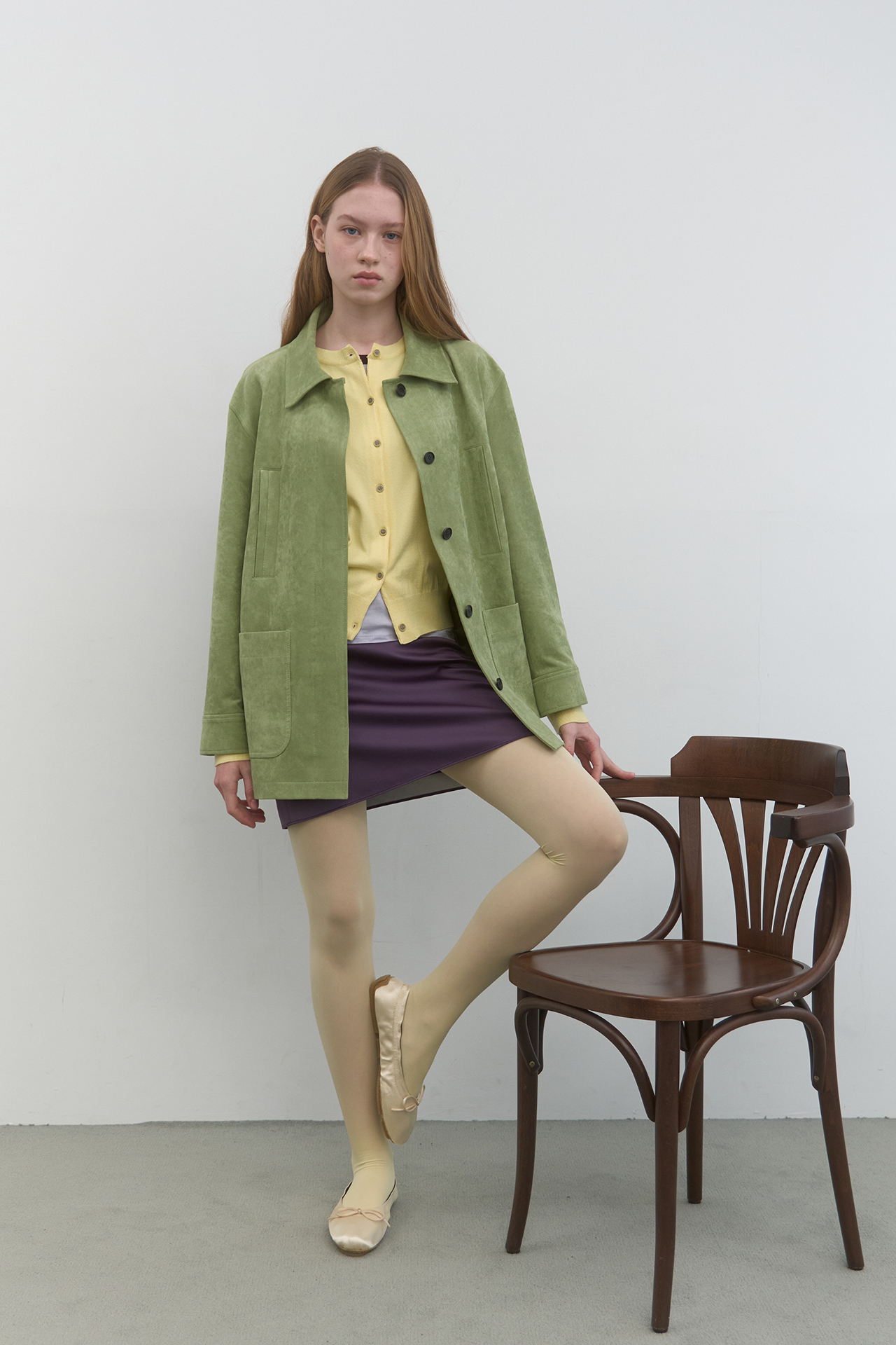 SUEDE SINGLE HALF JACKET_OLIVE