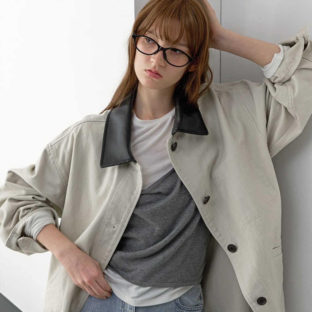 (CT-1484)SITICH LEATHER COLLAR BARBUR JACKET