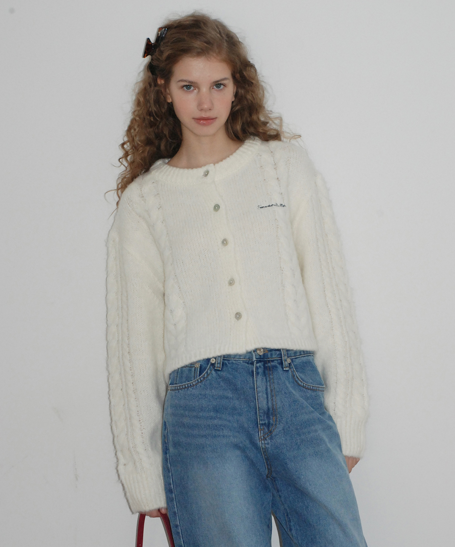 Sandy Alpaca Brush Cardigan - Ivory